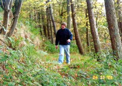 Dick investigates track on foot in the woods just nort of Llangedwyn, Wales