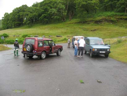 Phil's Landrover Discovery 3.5 V8, Landrover 110CSW 3.5V8 and 3 door 200TDI Landrover Discovery after engine failure at Llyne Bryne Resevoir