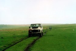 "Uriah" the Landrover 110 3.5V8 SW on a green lane in Wales