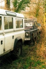 Just outside Welshpool in "White hawk lane" which had not been driven in 10 years 3 Landrovers