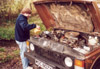 Dick topping up the Range Rover radiator