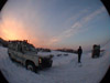 Landrovers posing in nthe mid winter sunset, south east Poland style