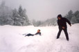intrepid explorer Jamie being introduced to the snow by Phil, in south east Poland