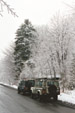 Mine and Norman's Landrovers stopped for a photo shoot in the snow, south east Poland
